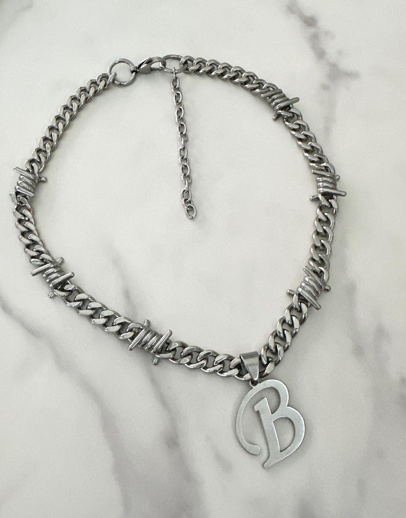 BARBED WIRE INITIAL NECKLACE