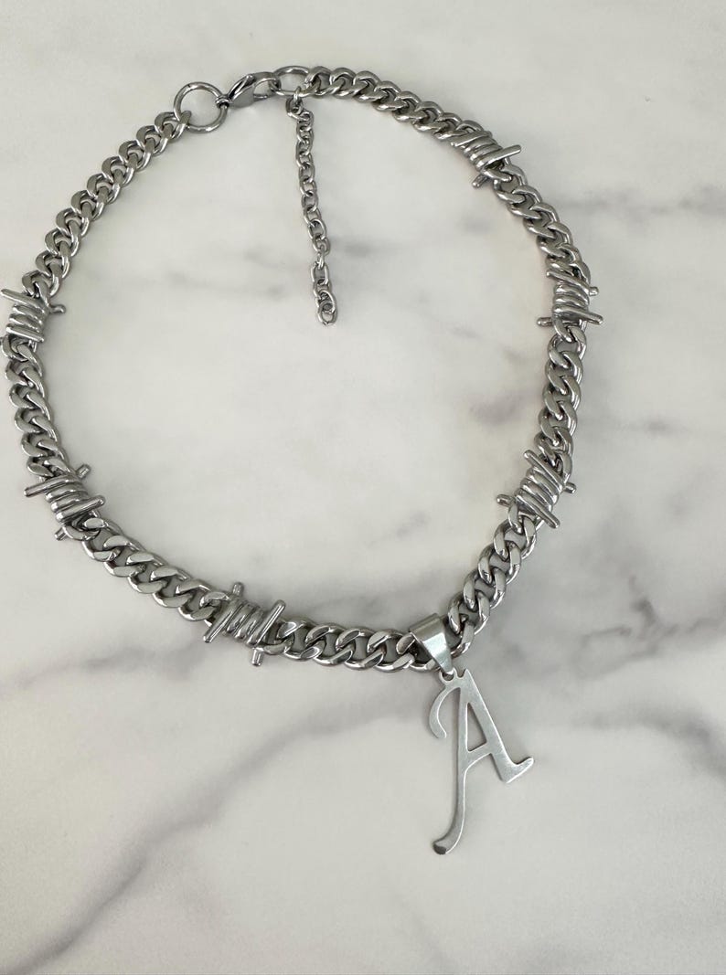 BARBED WIRE INITIAL NECKLACE