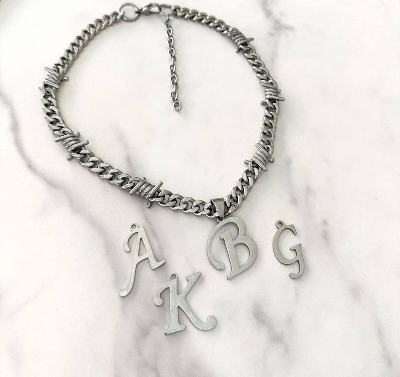 BARBED WIRE INITIAL NECKLACE