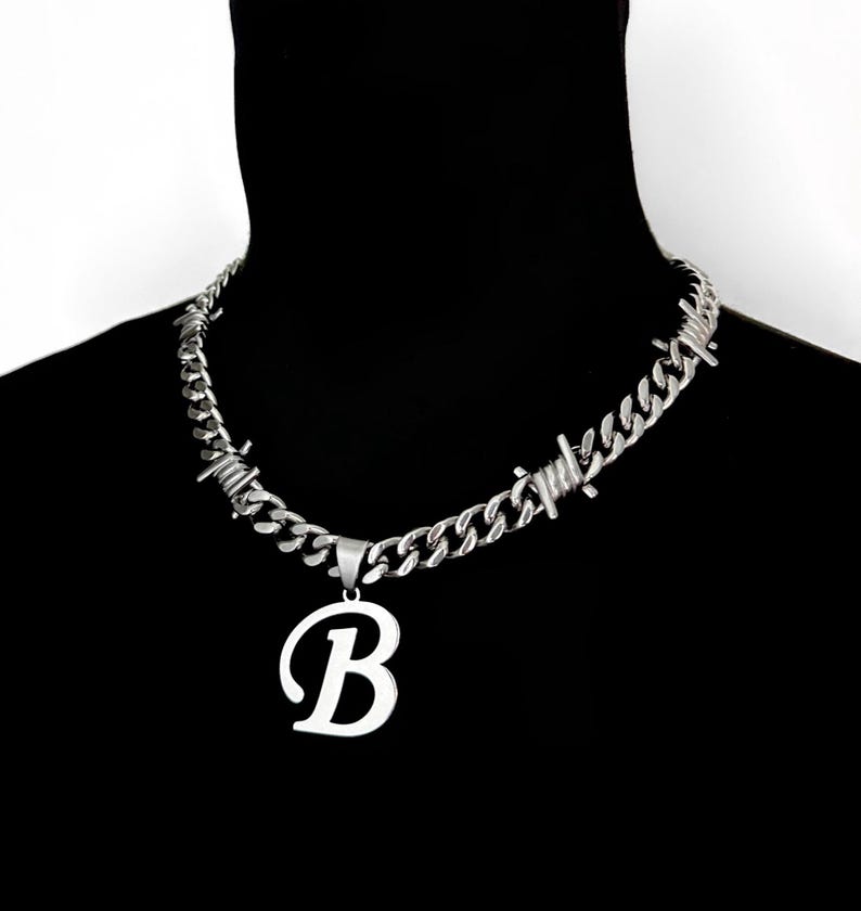 BARBED WIRE INITIAL NECKLACE