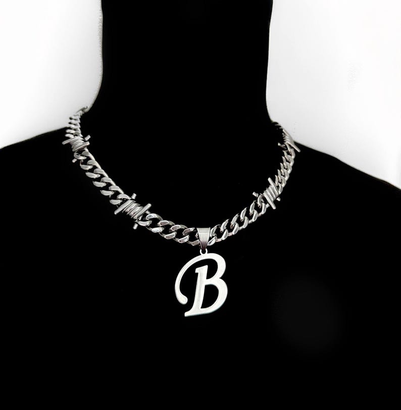 BARBED WIRE INITIAL NECKLACE