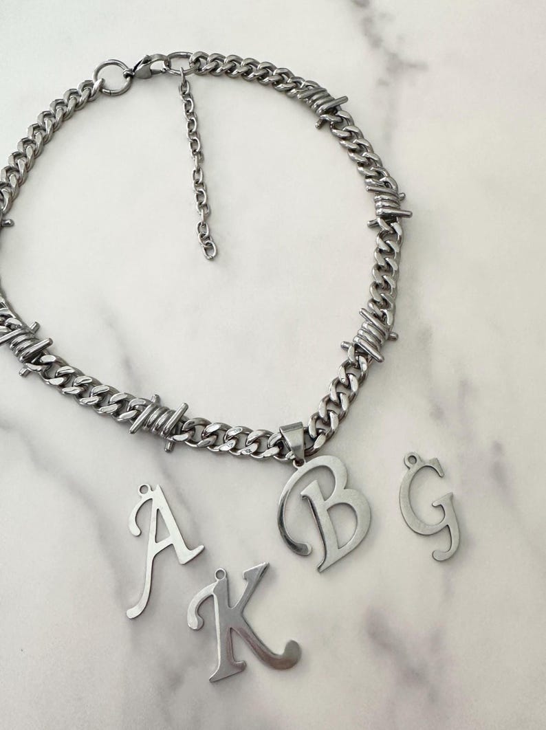 BARBED WIRE INITIAL NECKLACE