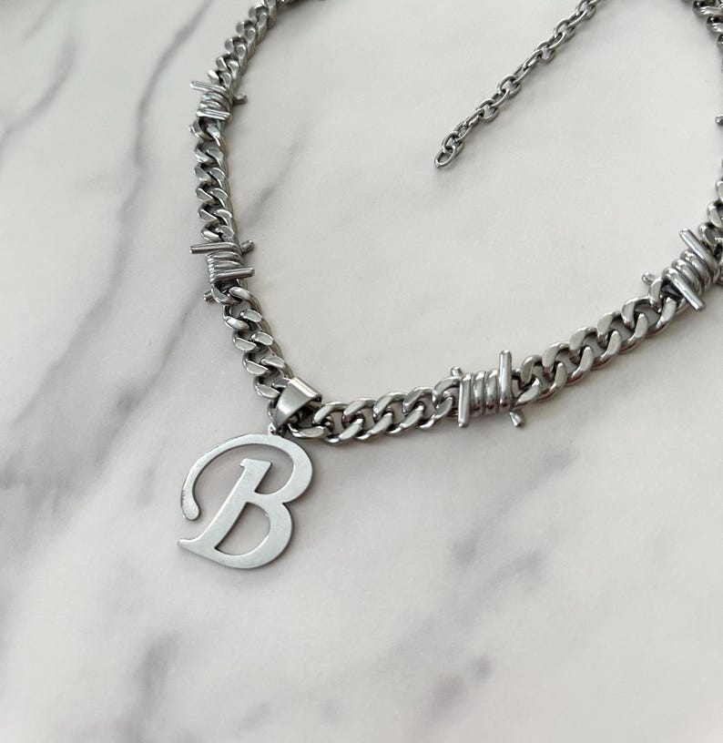 BARBED WIRE INITIAL NECKLACE