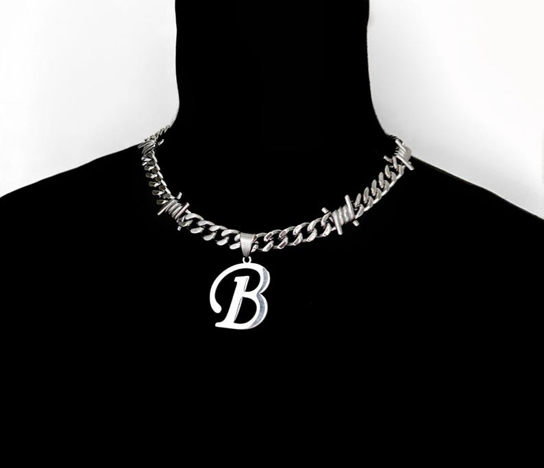 BARBED WIRE INITIAL NECKLACE